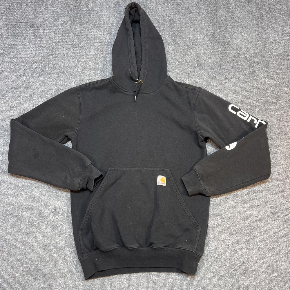Carhartt Hoodie Mens XS Black Fleece Pullover Kangaroo Pocket Sweatshirt Logo